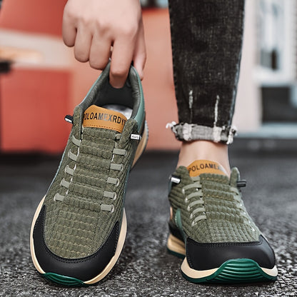 Men's Trendy Woven Knit Breathable Sneakers, Comfy Non Slip Lace Up Casual Shoes for Men's Outdoor Activities