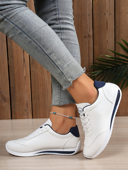 Sneakers casual leggere da donna, alla moda, bianche con dettagli neri, rossi, verdi e gialli, scarpe da corsa con suola in EVA, design basso con lacci per tutte le stagioni