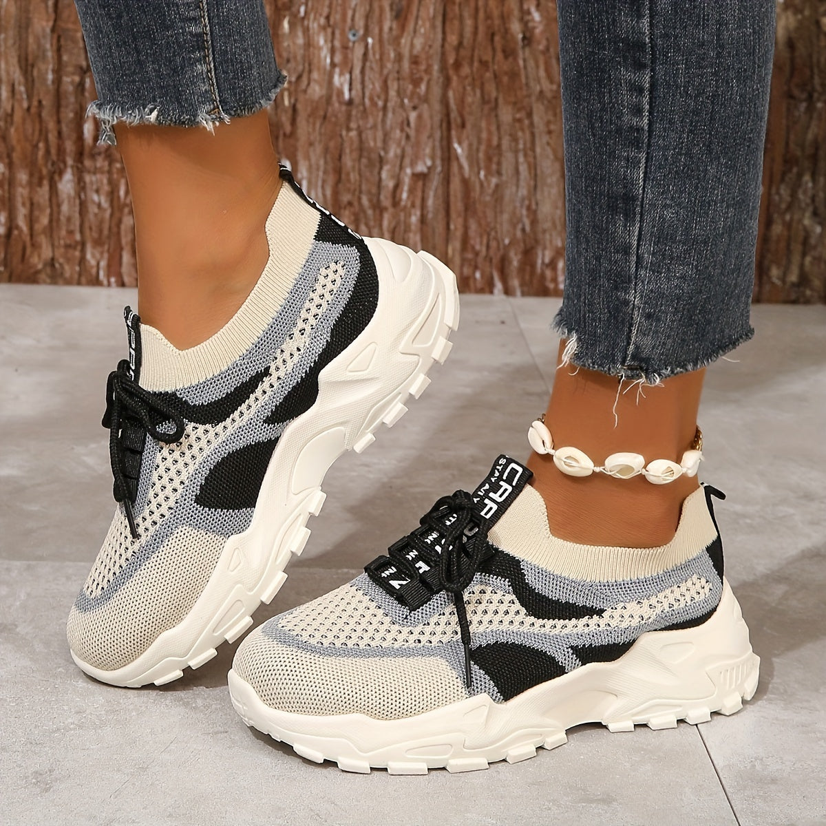 Sneakers da donna con plateau in rete traspirante, scarpe casual con lacci per esterni, comode scarpe sportive basse taglie forti