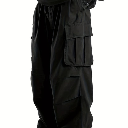 Solid Multi Flap Pockets Men's Straight Leg Cargo Pants, Loose Casual Outdoor Baggy Pants, Men's Work Pants Streetwear