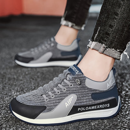 Men's Trendy Woven Knit Breathable Sneakers, Comfy Non Slip Lace Up Casual Shoes for Men's Outdoor Activities