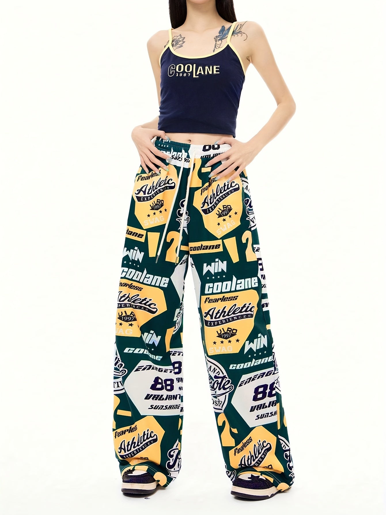 Women's Hip-Hop Inspired Colorblock Soccer Joggers - Casual Drawstring Cargo Pants for Spring/Fall, Machine Washable, for Autumn