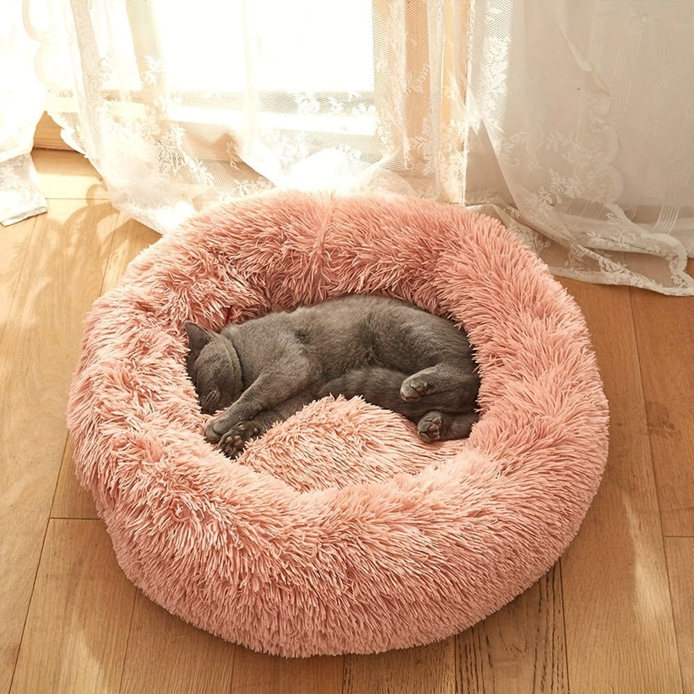 Cozy Round Coral Pink Fleece Cat Bed - Plush Washable Pet Mattress with Soft Polyester Fill, Durable & Easy-Clean Bedding for Small/Medium Cats & Dogs, Warm Fleece Bed for /Outdoor Use, Cute Pink Pet Bed for Bedside or Couch