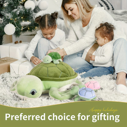 16Inch Turtle Stuffed Animals for Boys Girls Ages 3-8 - Mommy Turtle with 3 Baby Turtles- Magical Turtle Pillow Plushie Toys - Enchanting Cuddly Companions for Imaginative Play, Kids, Boys Birthday