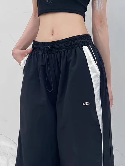 Stylish Retro Wide Leg Sweatpants - Mid Waist, Drawstring, Loose Fit, Baggy, Casual, Sporty, Y2k Inspired Women Clothes for Relaxed Daily Wear