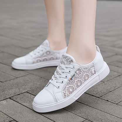Women's Glitter Golden Lace-Up Low-Top Sneakers with Breathable Cut-Out Design & Thick Cushioned MD Sole - Synthetic Cover & Fabric Casual Shoes for All-Season Comfort, Sporty Streetwear, Airflow Enhancing Cutouts