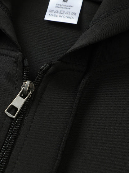 Giacca casual da uomo con cappuccio e stampa della mappa della Norvegia - Chiusura con cerniera, fodera in poliestere, tasche multiple, elegante design nero con logo rosso e bianco, capospalla casual |