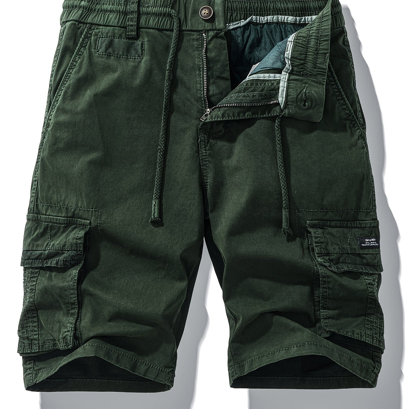 Men'S Heavy-Duty Work Shorts - Olive Green Cargo Pants with Multiple Utility Pockets, Non- Fabric for Construction, Outdoor, Everyday Casual - Adjustable Drawstring Waist - Model 9385, Outdoor Apparel, Functional Design, Dura