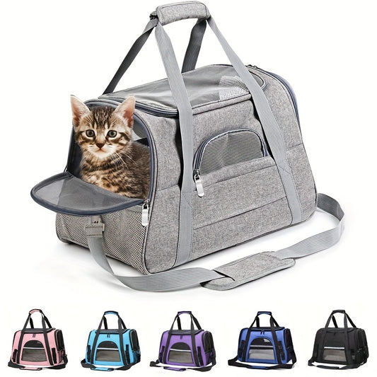 Trasportino portatile per gatti con materassino in peluche - Borsa da viaggio traspirante di grande capacità per le gite con animali domestici, chiusura con cerniera, rete ventilata e fodera morbida, cinghie di sicurezza per auto e uso esterno