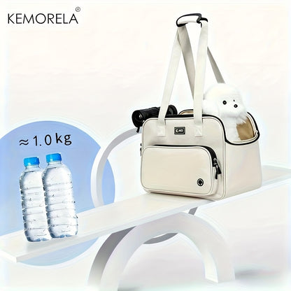 1pc Lightweight Minimalist White Cat & Dog Shoulder Bag - Large Capacity Breathable Pet Carrier with Multiple Compartments, Adjustable Strap, Secure Zipper Closure & Side Pockets, Perfect for Outdoor Travel, Shopping, and Dai