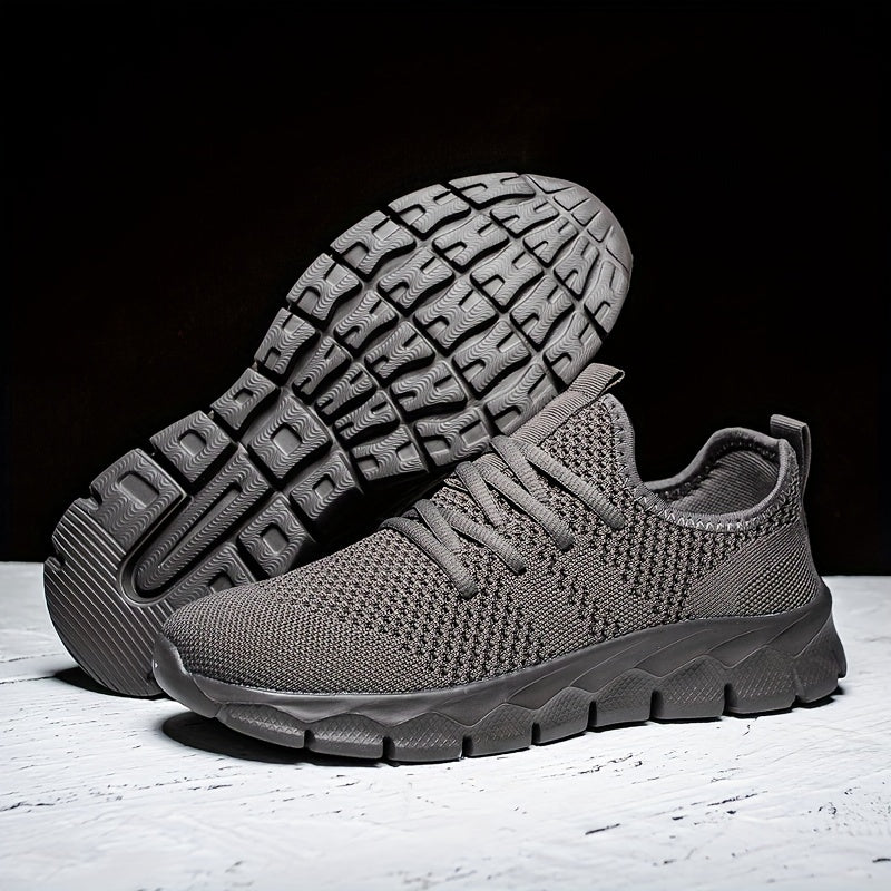 Men's Lightweight Breathable Running Shoe, Lace-Up Casual Sneakers for Gym, Jogging & Daily Wear (All-Season, Solid Color)