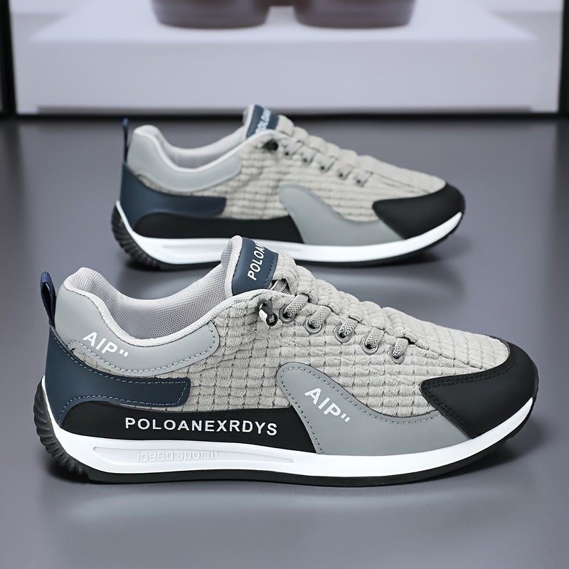 Men's Trendy Woven Knit Breathable Sneakers, Comfy Non Slip Lace Up Casual Shoes for Men's Outdoor Activities