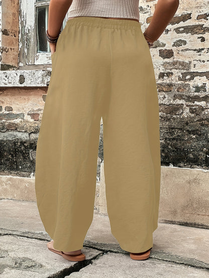 Plus Size Comfort Pocket Pants - Soft Stretch, Roomy Baggy Style - Curvy Womens Casual Fashion with Elastic Waist and Flattering Fit