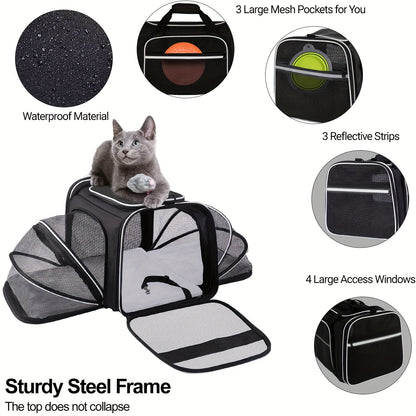 Pet Carrier Airline Approved, 4 Sides Expandable Cat Carrier Bag with Removable Fleece Pad, Large Soft Sided Pet Travel Carrier, Dog Carrier for Cats, Puppy and Small Dog