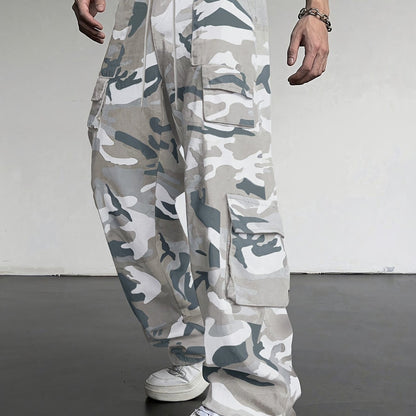 Pantaloni cargo mimetici da uomo con tasche con patta - Vestibilità ampia ed elegante per escursionismo, campeggio e streetwear, poliestere resistente