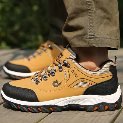 Men's Durable Low Top Lace Up Sneakers For Outdoor Walking Jogging Hiking, Mountain Climbing Comfy
