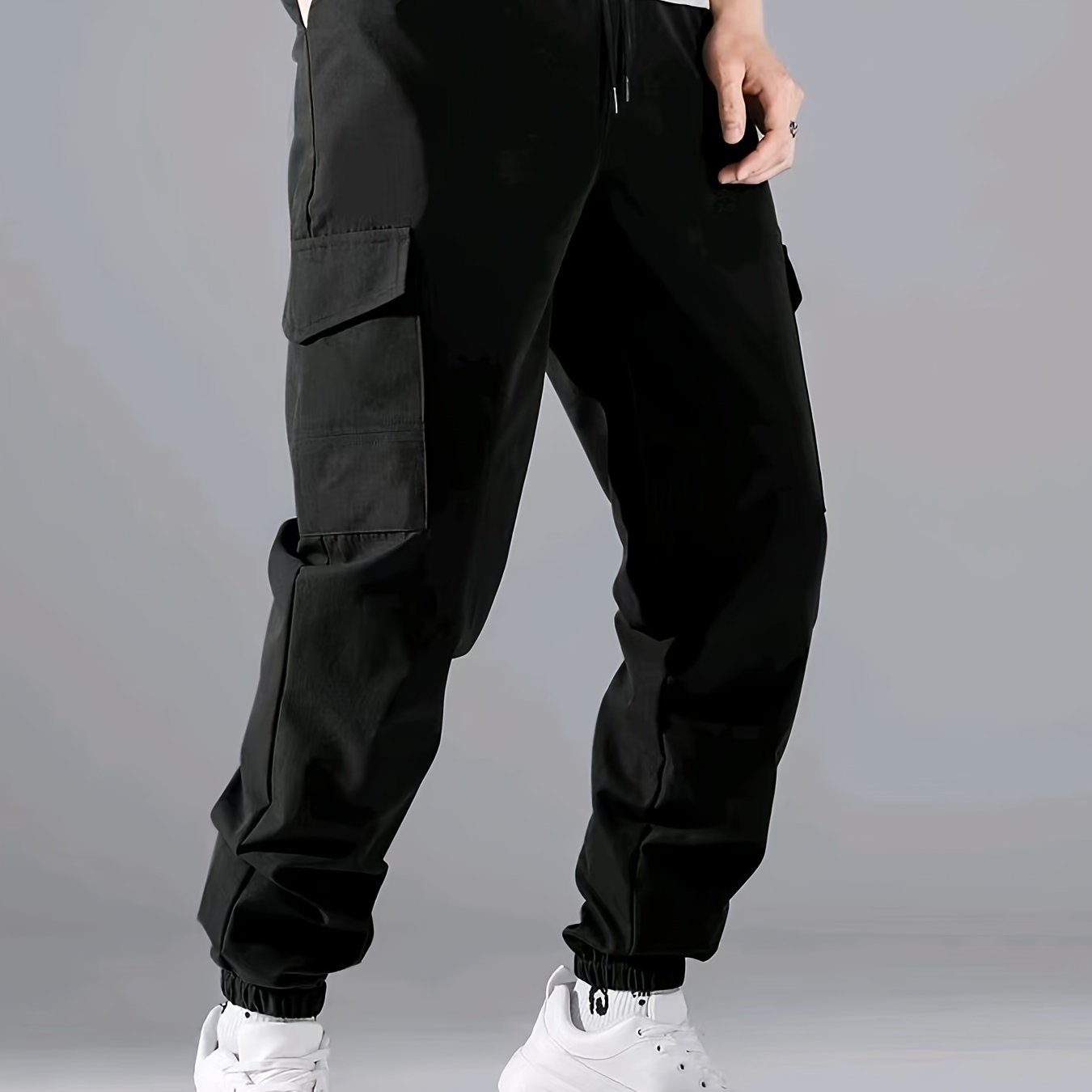 Pantaloni cargo alla moda, pantaloni da uomo con coulisse e tasche multiple, pantaloni casual larghi da esterno, pantaloni da lavoro da uomo per attività all'aperto, stile streetwear hip hop