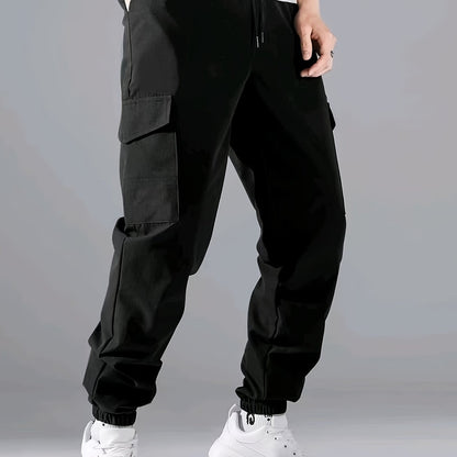 Pantaloni cargo alla moda, pantaloni da uomo con coulisse e tasche multiple, pantaloni casual larghi da esterno, pantaloni da lavoro da uomo per attività all'aperto, stile streetwear hip hop