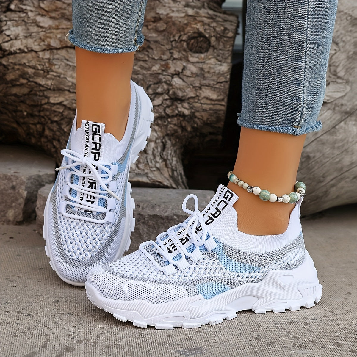 Sneakers casual da donna con blocchi di colore, scarpe da corsa traspiranti con lacci e design intrecciato volante, eleganti calzature casual con plateau in rete.