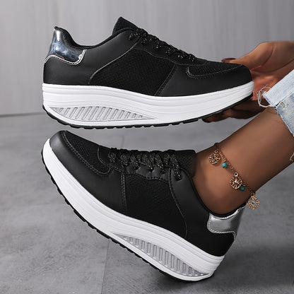 Sneakers da donna con plateau in rete traspirante, scarpe casual con lacci e suola bassa, comode