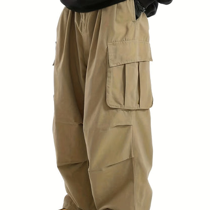 Solid Multi Flap Pockets Men's Straight Leg Cargo Pants, Loose Casual Outdoor Baggy Pants, Men's Work Pants Streetwear