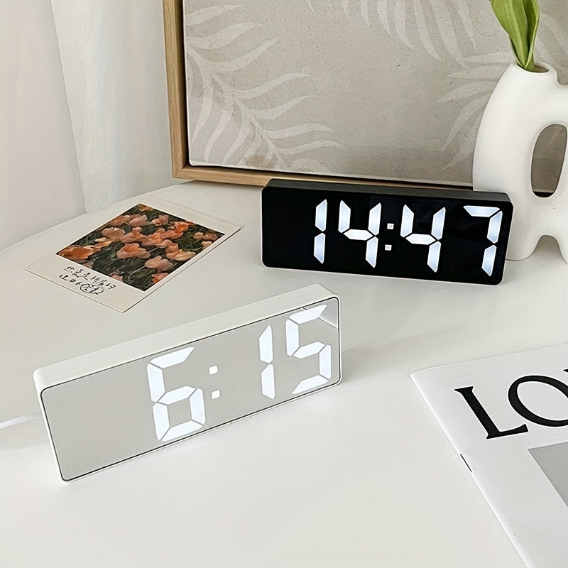 1 sveglia digitale a LED, display HD a specchio con funzione snooze, luminosità regolabile su 3 livelli, con temperatura, 12/24 ore, sveglia elettronica a batteria e USB per camera da letto, arredamento per la casa