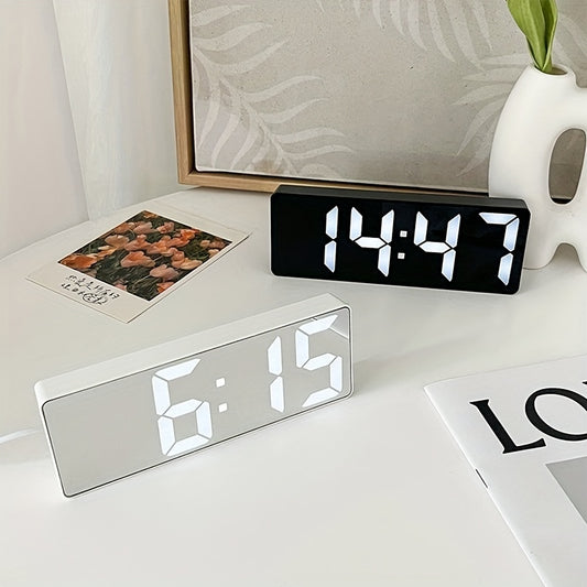 1 sveglia digitale a LED, display HD a specchio con funzione snooze, luminosità regolabile su 3 livelli, con temperatura, 12/24 ore, sveglia elettronica a batteria e USB per camera da letto, arredamento per la casa