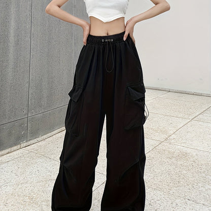 Pantaloni cargo drappeggiati Y2K, pantaloni streetwear con coulisse e tasche, abbigliamento da donna