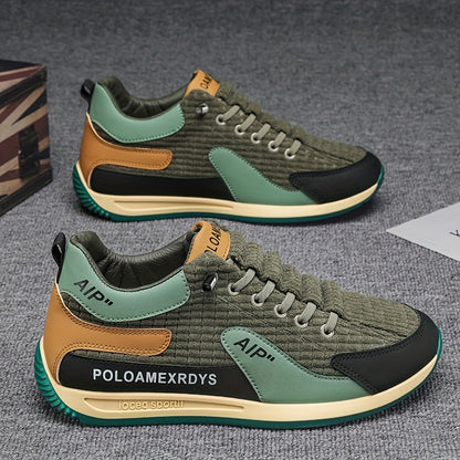 Men's Trendy Woven Knit Breathable Sneakers, Comfy Non Slip Lace Up Casual Shoes for Men's Outdoor Activities