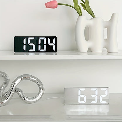 1 sveglia digitale a LED, display HD a specchio con funzione snooze, luminosità regolabile su 3 livelli, con temperatura, 12/24 ore, sveglia elettronica a batteria e USB per camera da letto, arredamento per la casa