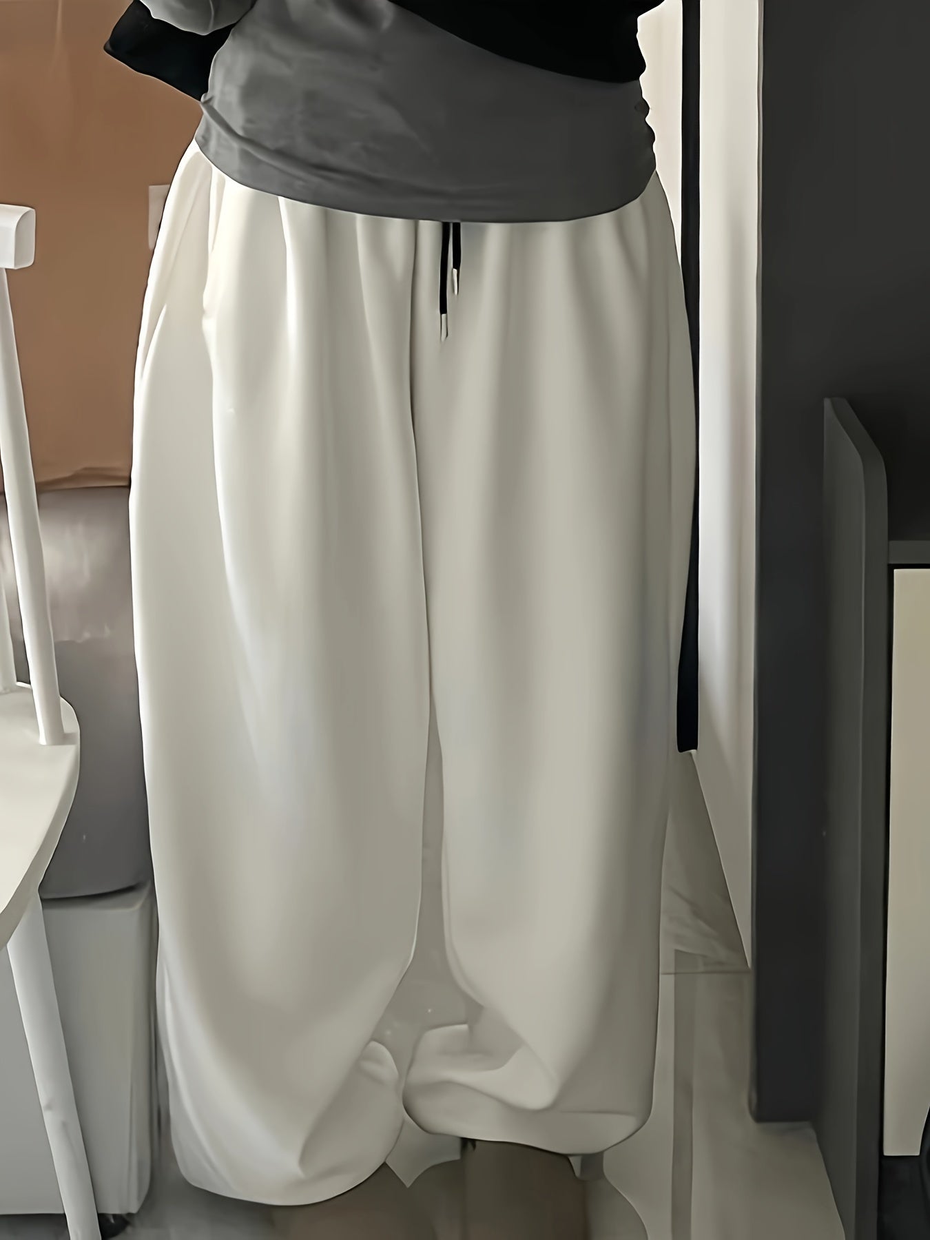 Pantaloni jogger con coulisse in tinta unita, pantaloni sportivi larghi e casual, abbigliamento da donna