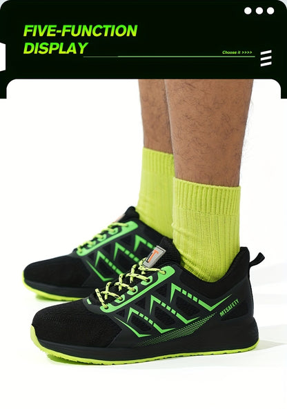 Scarpe antinfortunistiche da lavoro antiscivolo antiforatura con punta in acciaio da uomo, scarpe da ginnastica traspiranti in maglia intrecciata per edilizia industriale