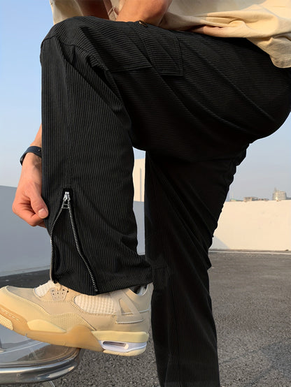Pantaloni cargo in velluto a coste alla moda, pantaloni da uomo con coulisse e tasche multiple, pantaloni casual larghi da esterno, pantaloni da lavoro da uomo per attività all'aperto, stile streetwear hip hop