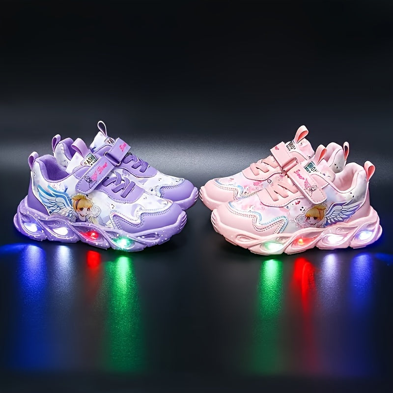 Sneakers luminose per bambini: cinturini magici da principessa, luce notturna, design a cartoni animati, basse, materiale PU, adatte a bambine e bambini da 0 a 14 anni