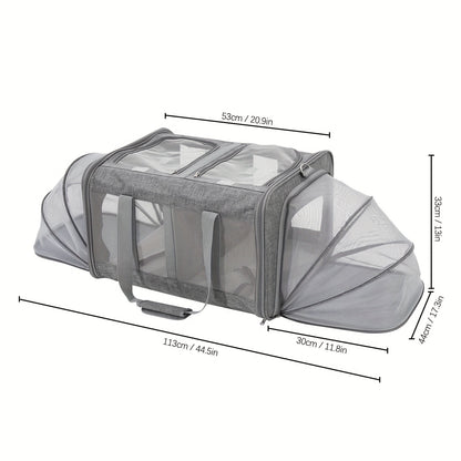 Expandable Cat Carrier Bag, 17.3x20.9x13 inches, Contemporary Style, Deep Gray, Portable Pet Travel Cage with Mesh Windows & Shoulder Strap