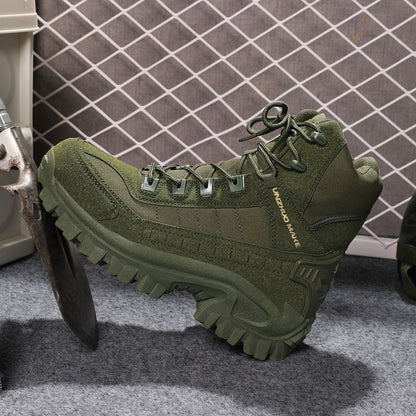 Scarpe da trekking da uomo in stile militare, alte e robuste, con cerniera laterale, comode e resistenti scarpe da ginnastica casual antiscivolo per attività all'aperto da uomo