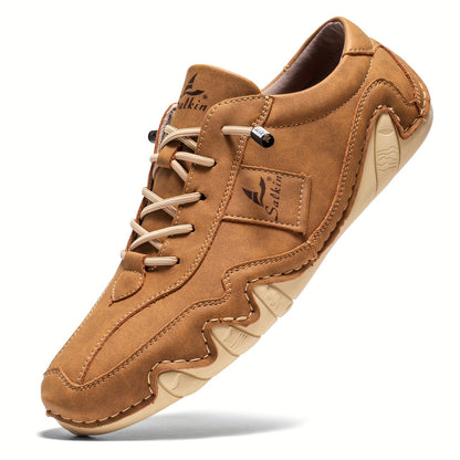 New Retro Style Stitching Casual Sneakers, Breathable Wear-resistant Non Slip Lace Up Shoes For Men's Outdoor Activities