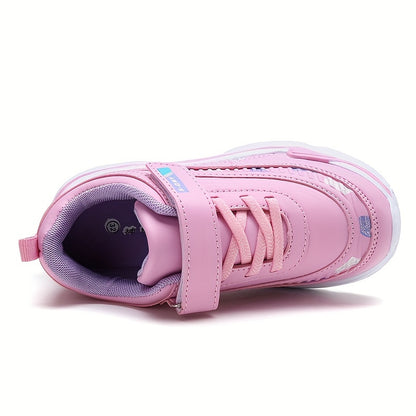 Girl's Solid Sneakers With Hook & Loop Fastener, Comfy Non Slip Casual Soft Sole Shoes For Kids Outdoor Activities