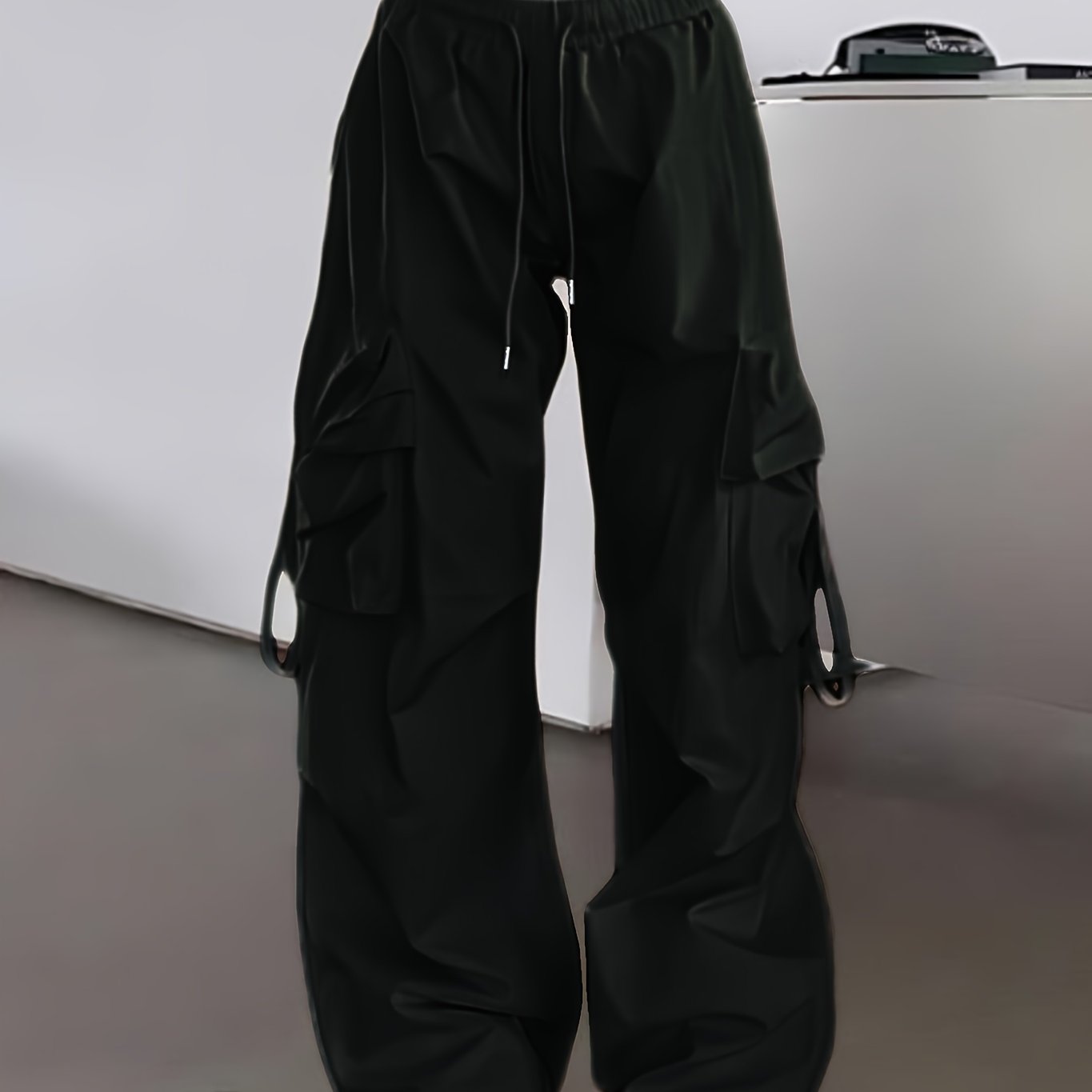 1pc Y2K Style Women's Cargo Pants, 100% Polyester Solid Color Loose Fit with Side Pockets and Drawstring Waist, Glossy Woven Fabric, Unlined - Spring/Summer/Fall Collection