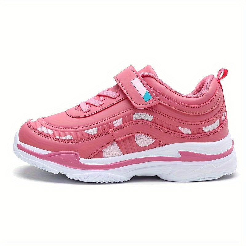 Girl's Solid Sneakers With Hook & Loop Fastener, Comfy Non Slip Casual Soft Sole Shoes For Kids Outdoor Activities