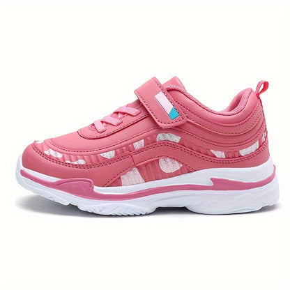 Girl's Solid Sneakers With Hook & Loop Fastener, Comfy Non Slip Casual Soft Sole Shoes For Kids Outdoor Activities