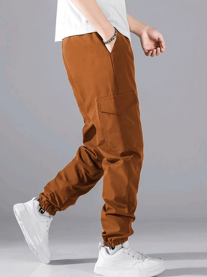 Pantaloni cargo alla moda, pantaloni da uomo con coulisse e tasche multiple, pantaloni casual larghi da esterno, pantaloni da lavoro da uomo per attività all'aperto, stile streetwear hip hop