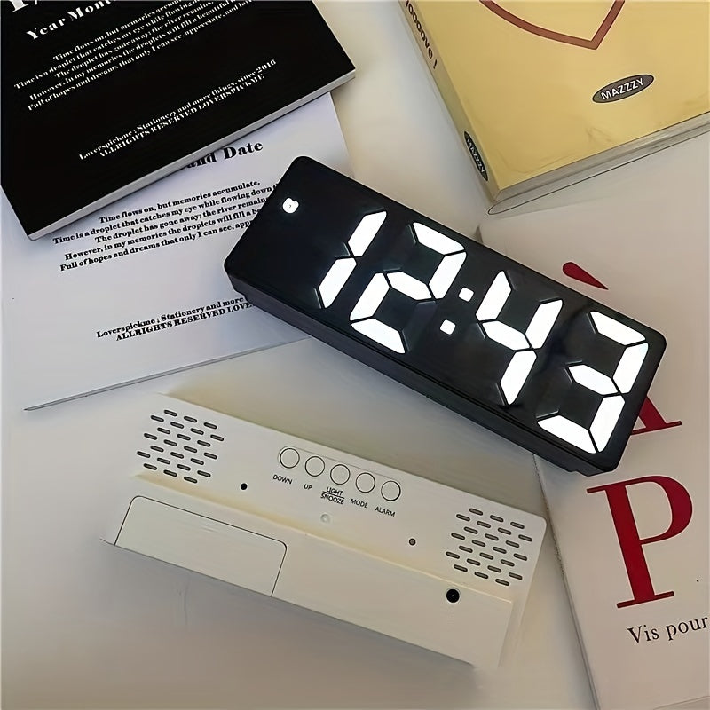 1 sveglia digitale a LED, display HD a specchio con funzione snooze, luminosità regolabile su 3 livelli, con temperatura, 12/24 ore, sveglia elettronica a batteria e USB per camera da letto, arredamento per la casa