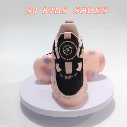 Kids' Preppy Sports Sneakers with Rotating Buckle, Lightweight EVA Sole, Non-Slip PU Upper, Comfortable Fabric Lining, Alphabet Pattern, All-Season Casual Footwear for Outdoor Activities, Training, Hiking - Ideal for Valentin