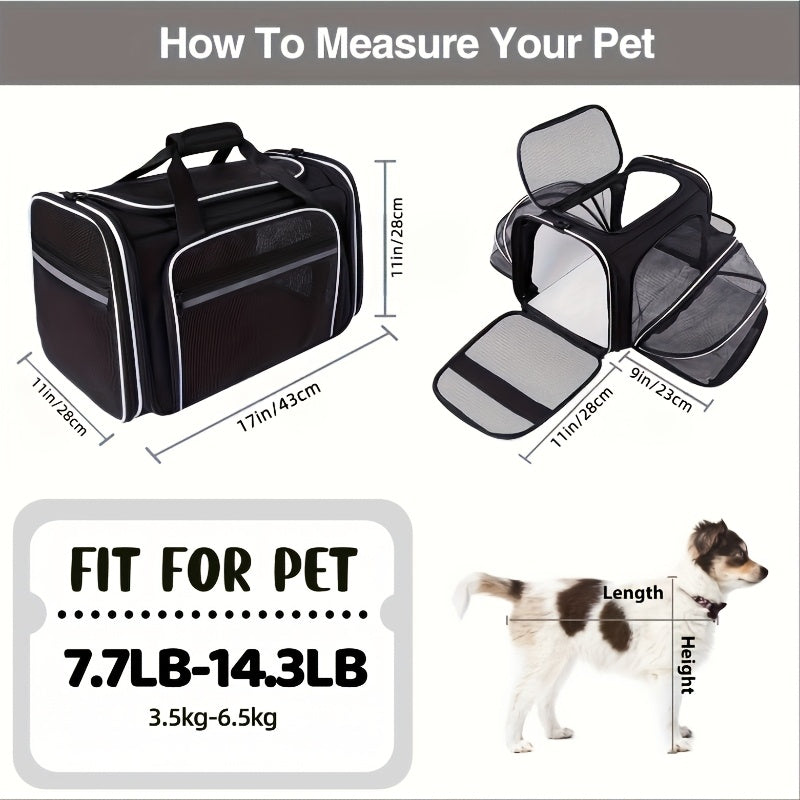 Pet Carrier Airline Approved, 4 Sides Expandable Cat Carrier Bag with Removable Fleece Pad, Large Soft Sided Pet Travel Carrier, Dog Carrier for Cats, Puppy and Small Dog