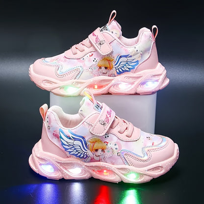Sneakers luminose per bambini: cinturini magici da principessa, luce notturna, design a cartoni animati, basse, materiale PU, adatte a bambine e bambini da 0 a 14 anni