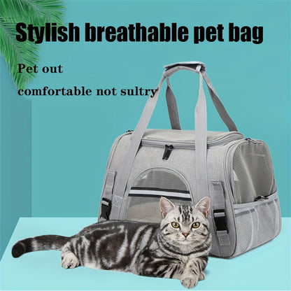 Trasportino portatile per gatti con materassino in peluche - Borsa da viaggio traspirante di grande capacità per le gite con animali domestici, chiusura con cerniera, rete ventilata e fodera morbida, cinghie di sicurezza per auto e uso esterno