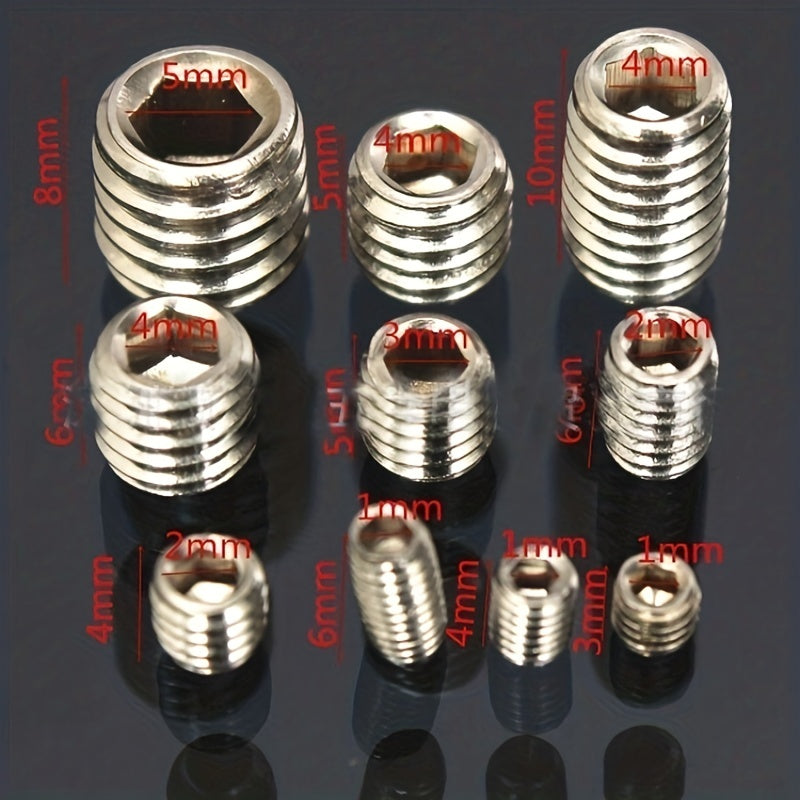 100-200pcs St 304 Stainless Steel Allen Head Socket Hex Set Grub Screw Cup Point Assortment