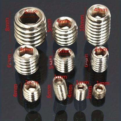 100-200pcs St 304 Stainless Steel Allen Head Socket Hex Set Grub Screw Cup Point Assortment