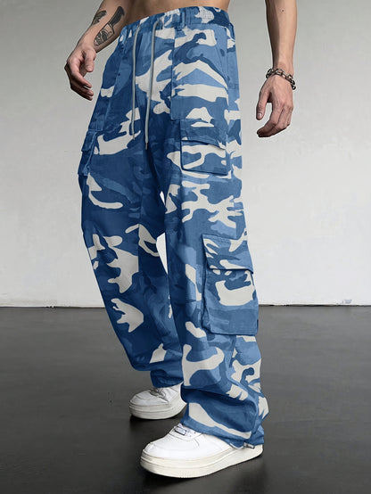 Pantaloni cargo mimetici da uomo con tasche con patta - Vestibilità ampia ed elegante per escursionismo, campeggio e streetwear, poliestere resistente